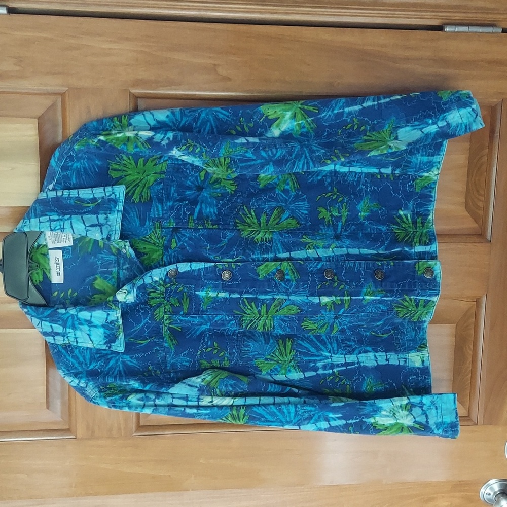 Units Unique Embroidery Tropical Button Up Cropped Jacket, Size Large, Like New